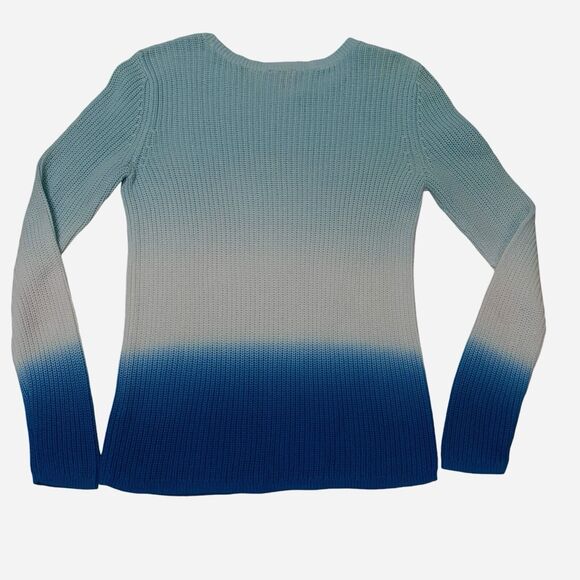 Talbots Sweater Ombré Petite Blue Scoop Neck Long Sleeve Colorblock Knit Top SP - Picture 3 of 12